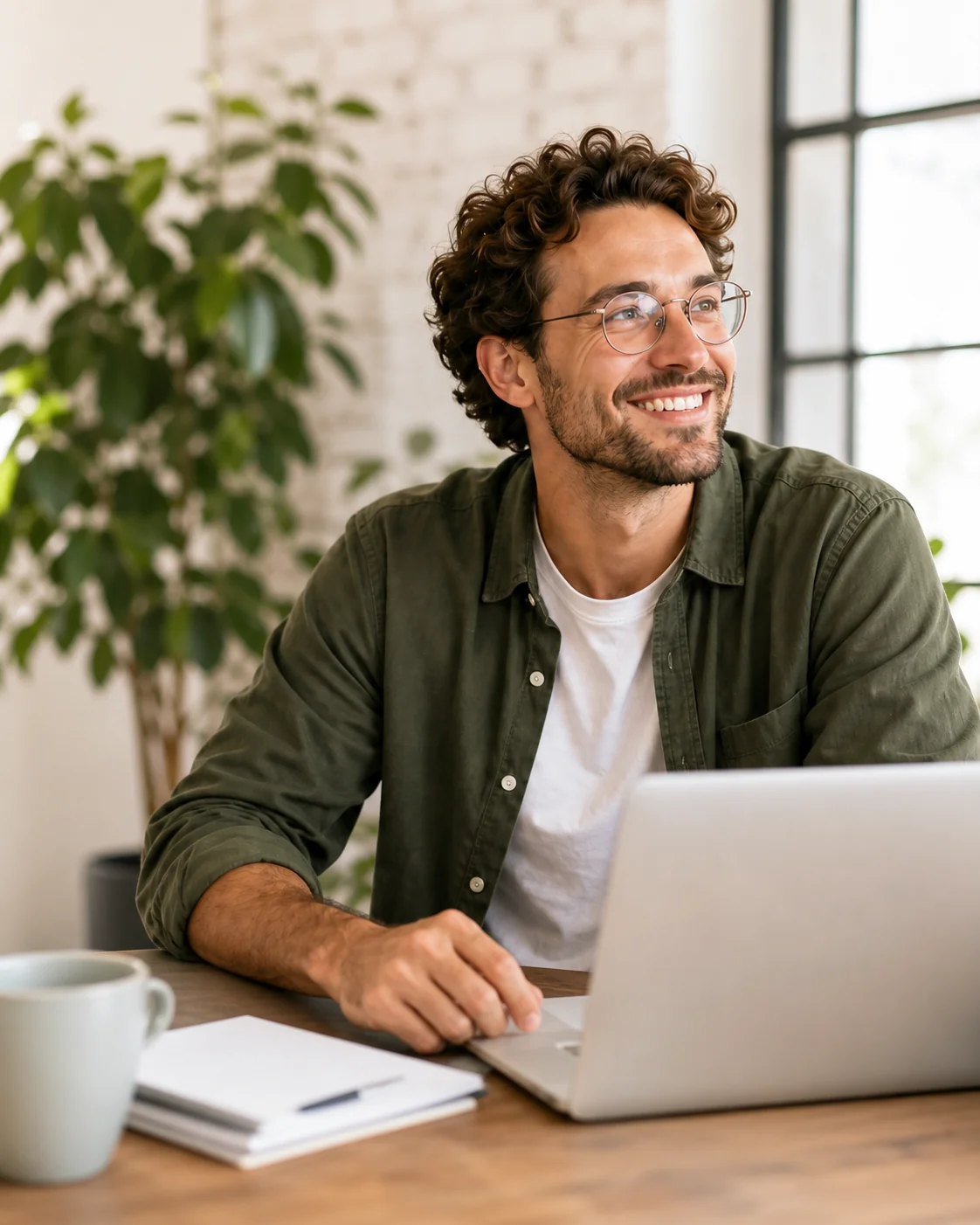 AdPillar team member working at a laptop